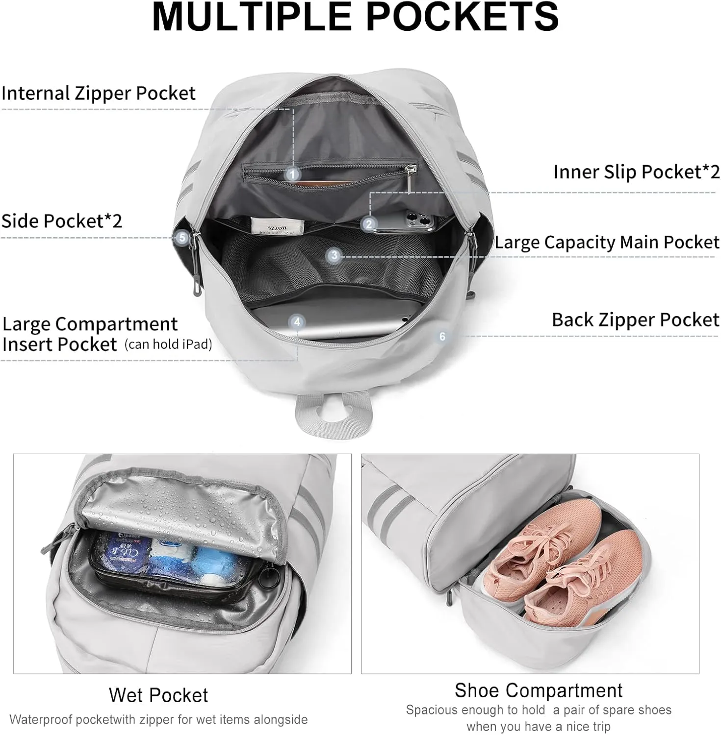 Gym Backpack for Women with Shoes Compartment & Wet Pocket, Large Women Travel Backpack Water Resistant, Sports Swimming Backpack Gym Bag