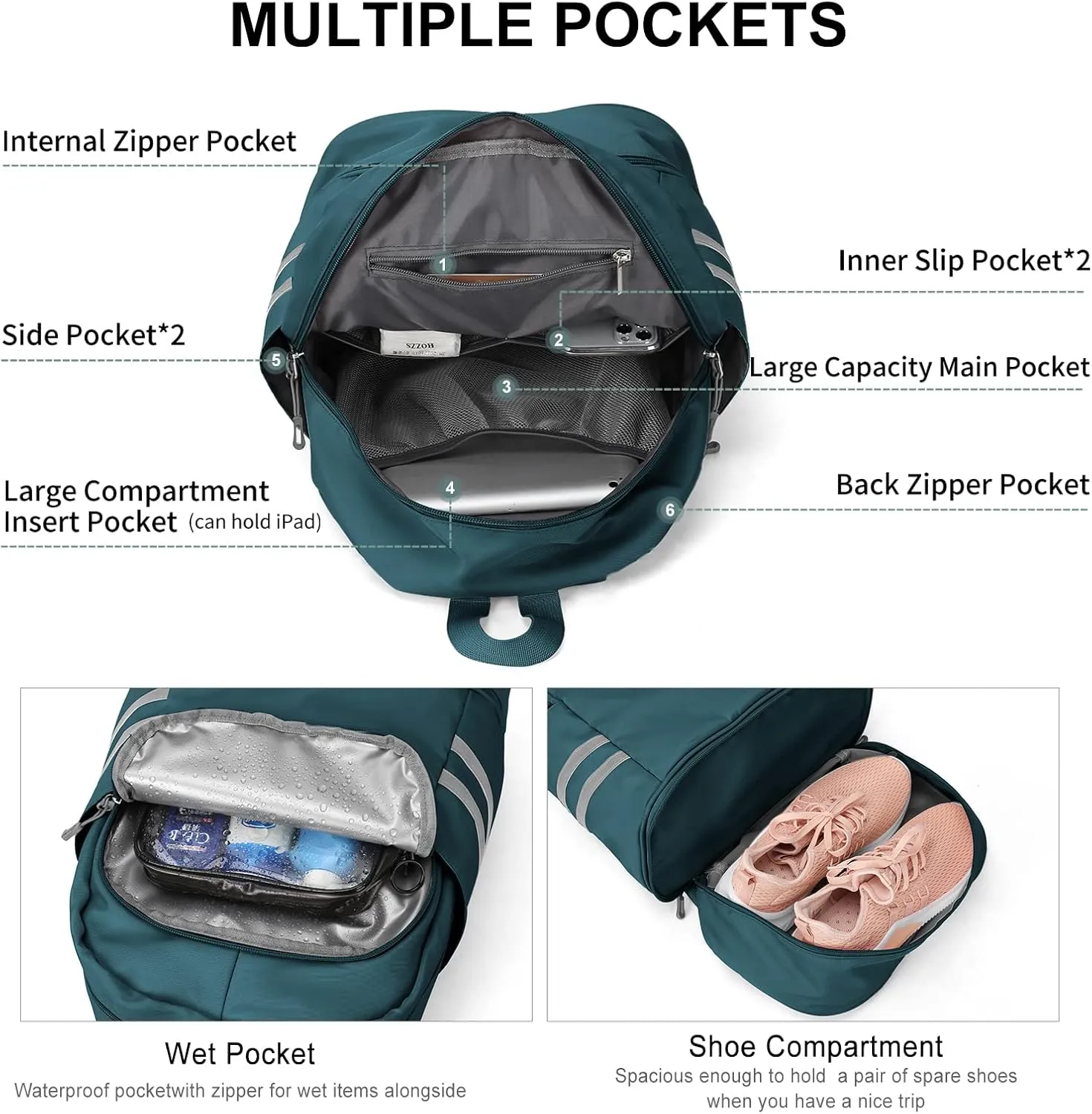 Gym Backpack for Women with Shoes Compartment & Wet Pocket, Large Women Travel Backpack Water Resistant, Sports Swimming Backpack Gym Bag