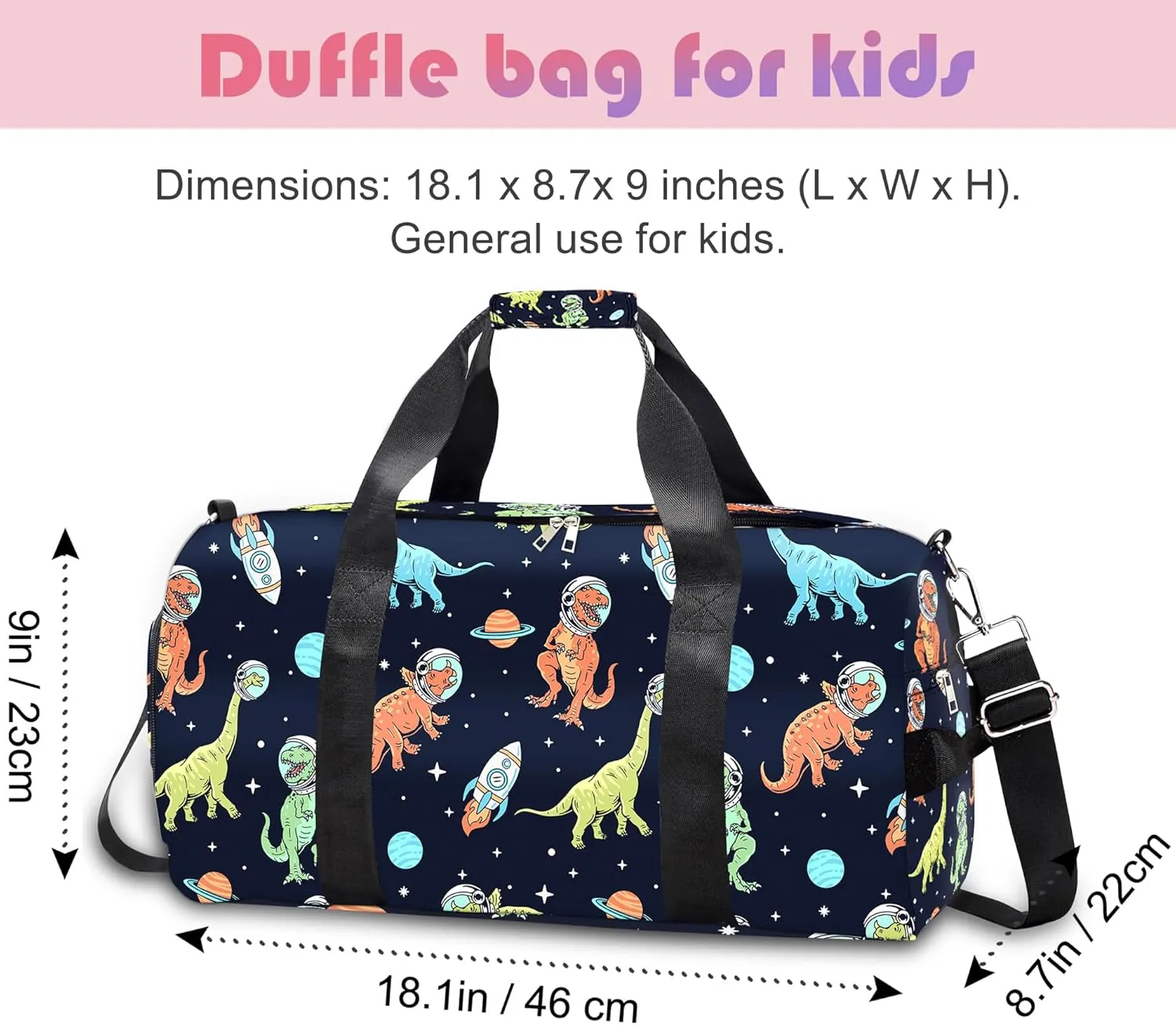 Gym Bag for Boys,Dinosaur Cute Duffel Bag,Dance Bag for Kids,Overnight Bag Travel Bag Sports with Shoes Compartment