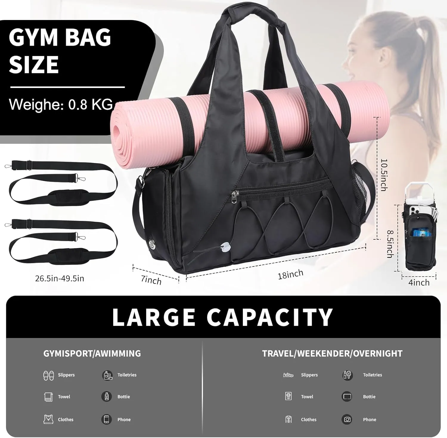 Gym Bag for Womens, Small Gym Duffle Bag with Shoes Compartment Water Bottle Carrier Bag Ideal for Travel, Gym, Sports, Weekender
