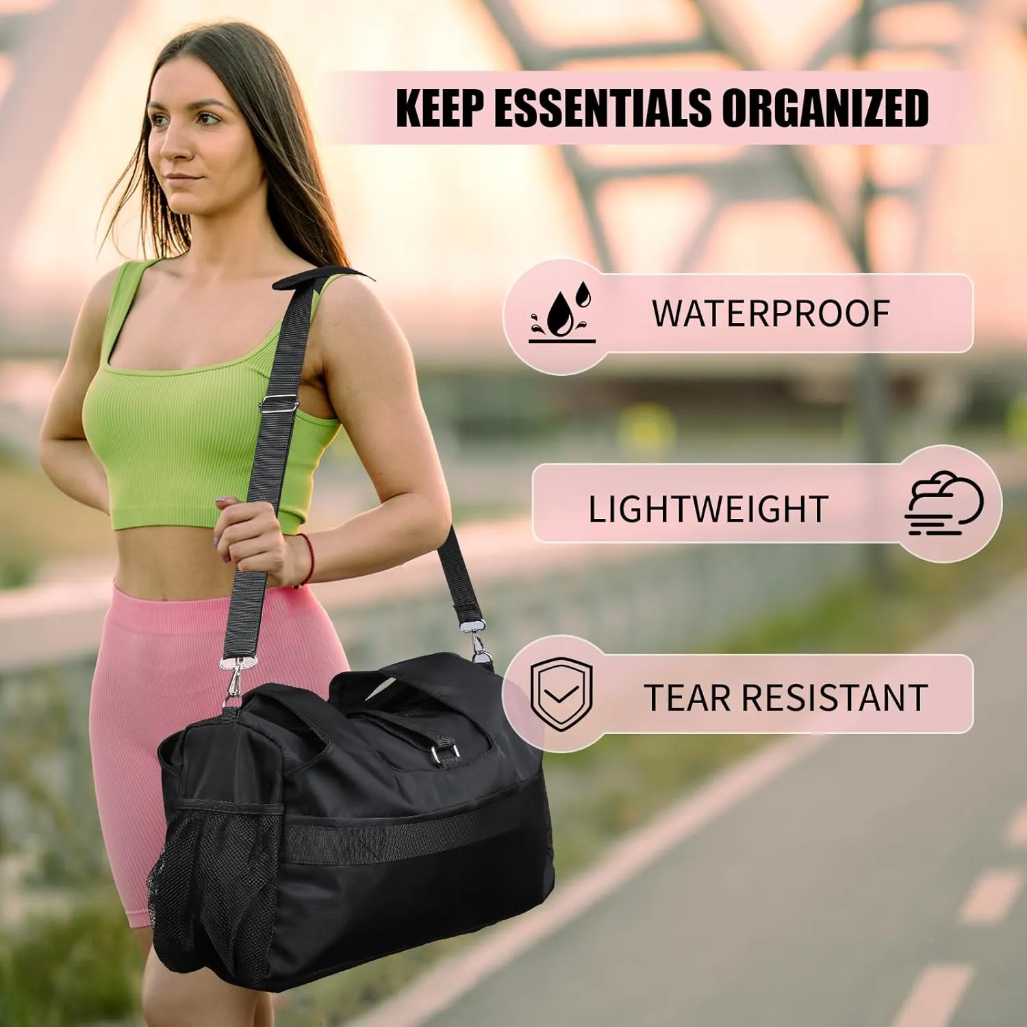 Gym Bag for Womens, Small Gym Duffle Bag with Shoes Compartment Water Bottle Carrier Bag Ideal for Travel, Gym, Sports, Weekender