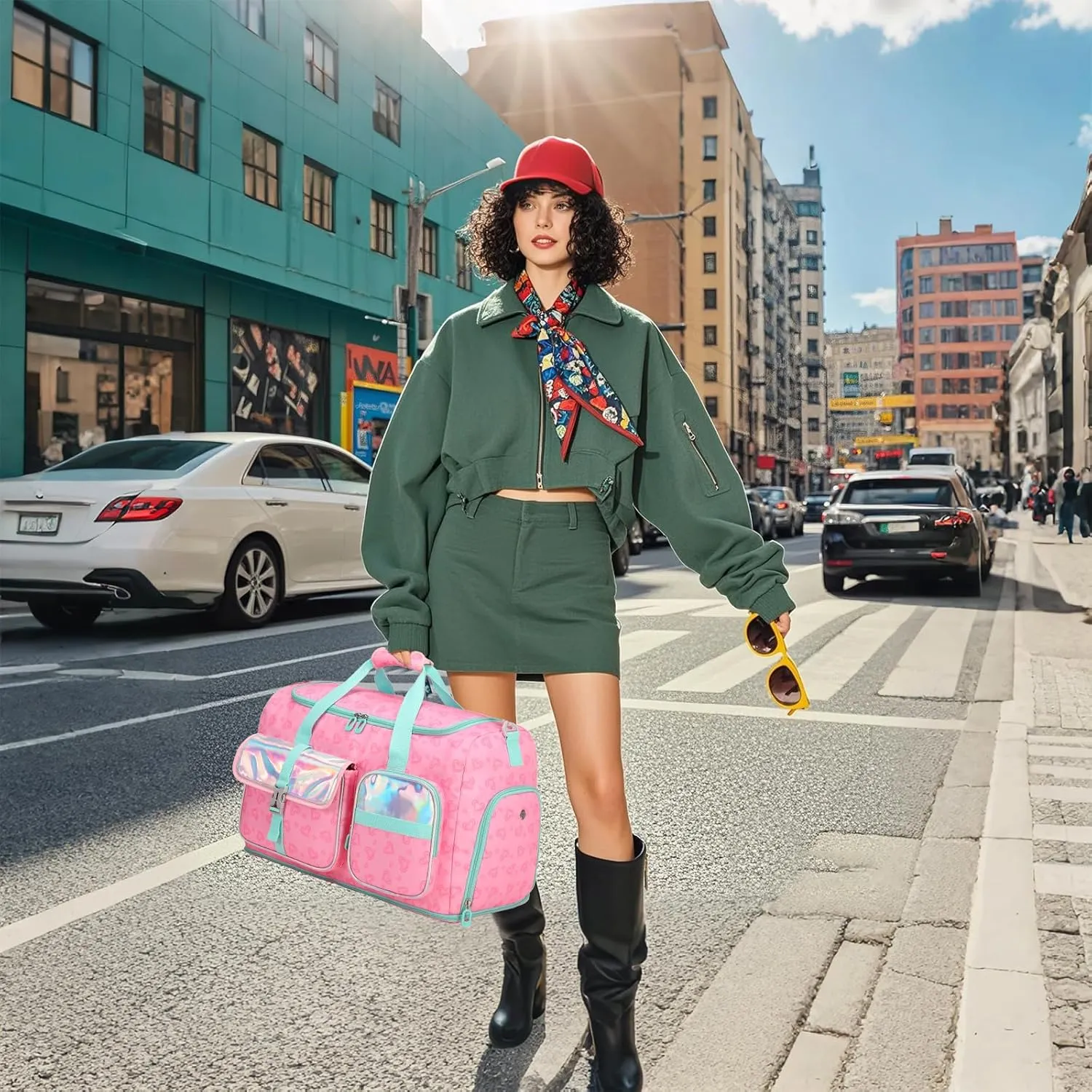 Gym Bag Travel Bag for Women with Shoes Compartment, Weekender Overnight Duffel Bag with Wet Pocket, Carry On Bag,Pink