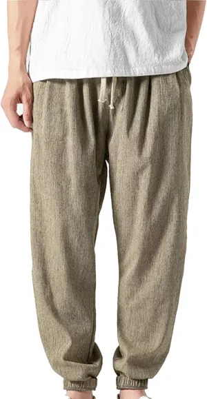 Harem Pants Men with Pockets Plus Size Drawstring Tapered Pants Elastic Waist Casual Summer Joggers Lounge Trousers