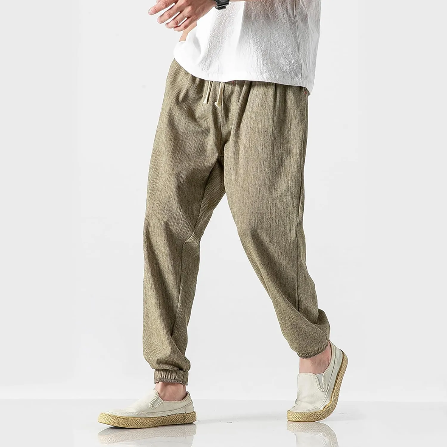 Harem Pants Men with Pockets Plus Size Drawstring Tapered Pants Elastic Waist Casual Summer Joggers Lounge Trousers