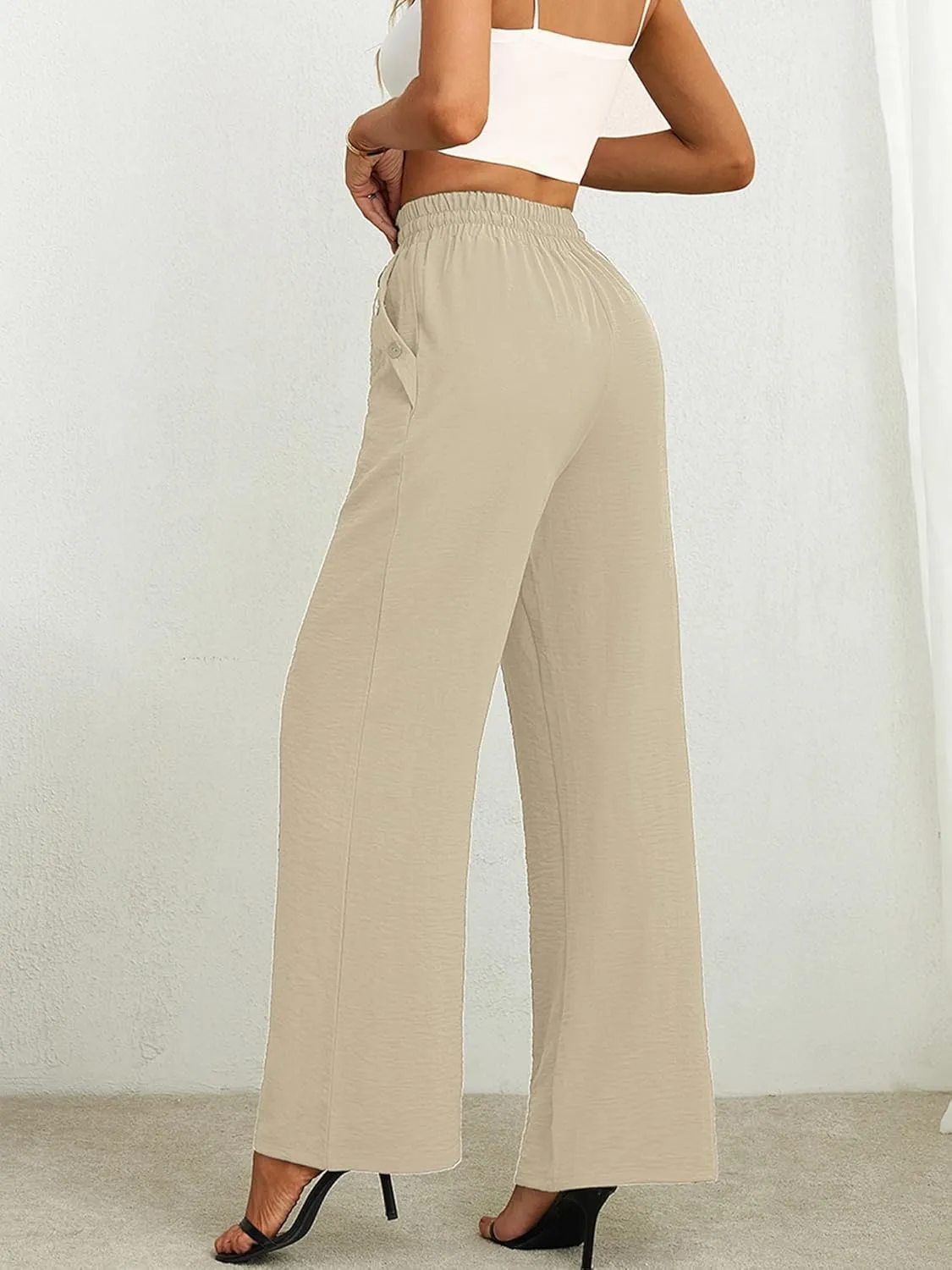 Heymoments Women's Wide Leg Lounge Pants Lightweight High Waisted Adjustable Tie Knot Loose Fit Trousers with Pockets