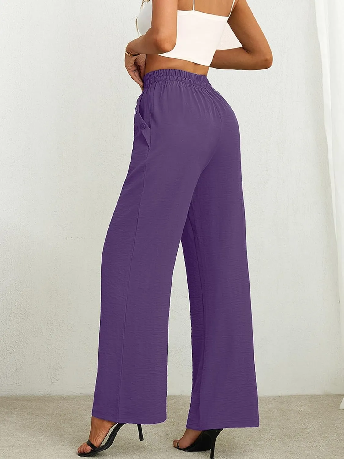 Heymoments Women's Wide Leg Lounge Pants with Pockets Lightweight High Waisted Palazzo Adjustable Tie Knot Flowy Trousers