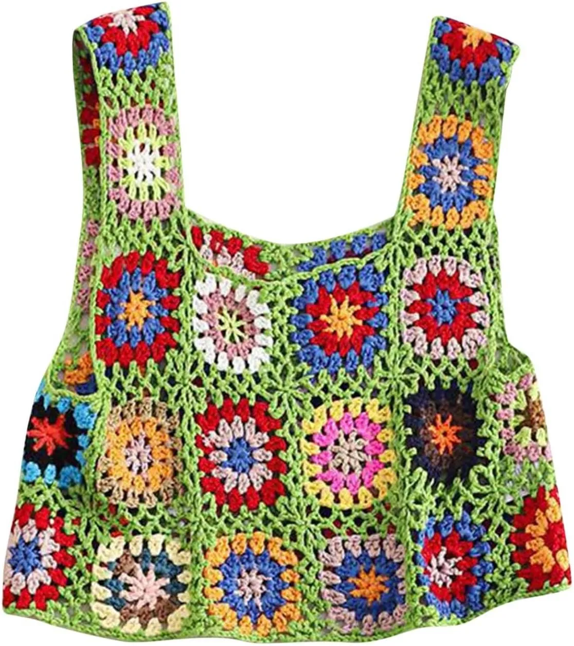 HGps8w Boho Crochet Crop Tank Top for Colorful Floral Embroidery Knit Vest Tops Hollow Out Camisole Beachwear