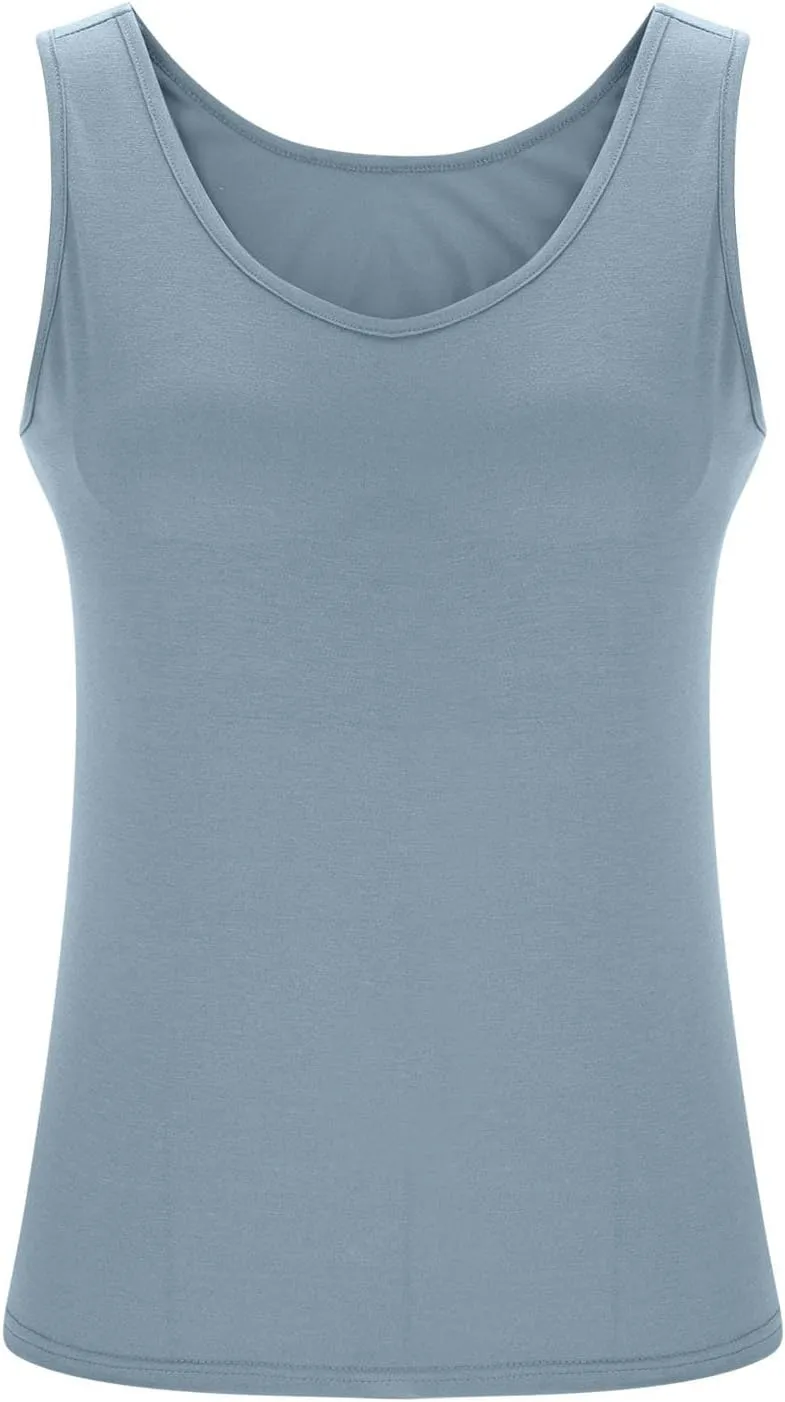 HGps8w Womens Plus Size Basic Tank Tops with Bulit-in-Bra, Crewneck Sleeveless Undershirts Casual 2025 Summer Workout Shirts