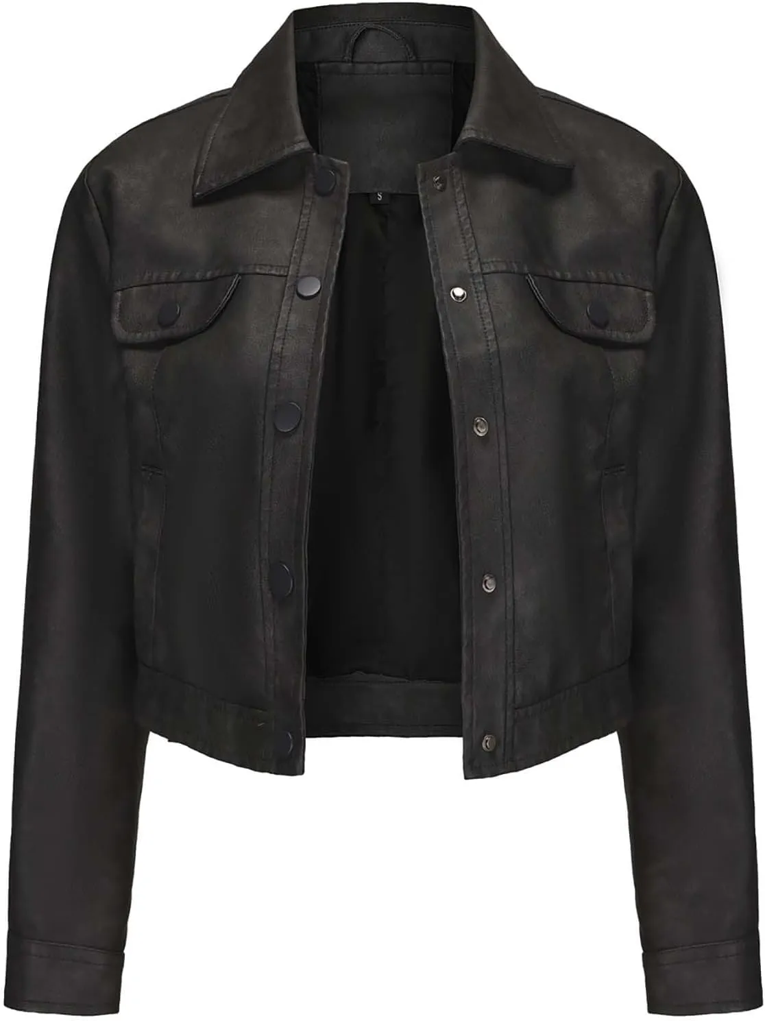 HGps8w Women's Vintage Distressed Cropped Faux Leather Jacket, Chic Lapel Zipper Up Casual PU Moto Bike Coat Outwear