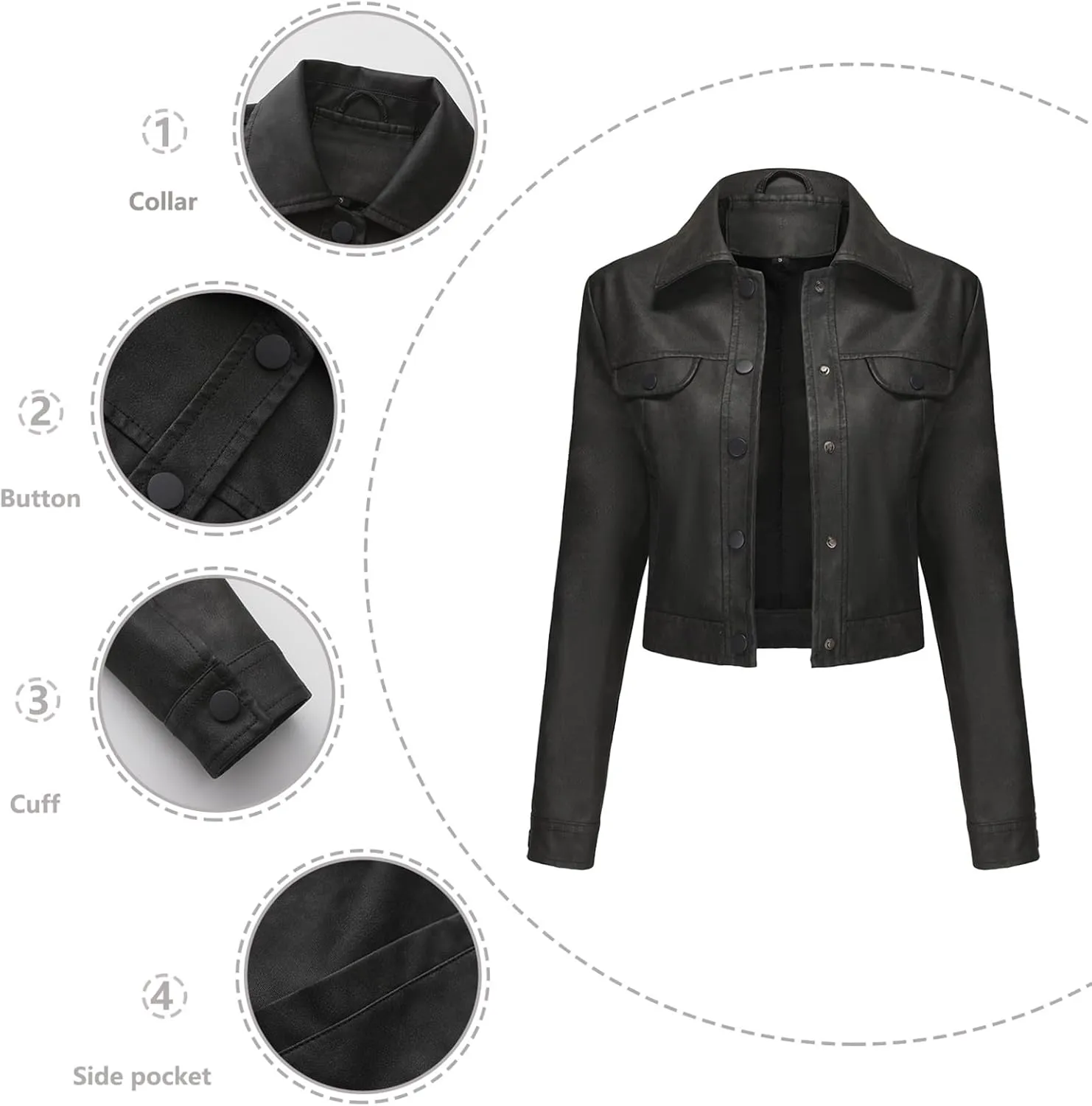 HGps8w Women's Vintage Distressed Cropped Faux Leather Jacket, Chic Lapel Zipper Up Casual PU Moto Bike Coat Outwear