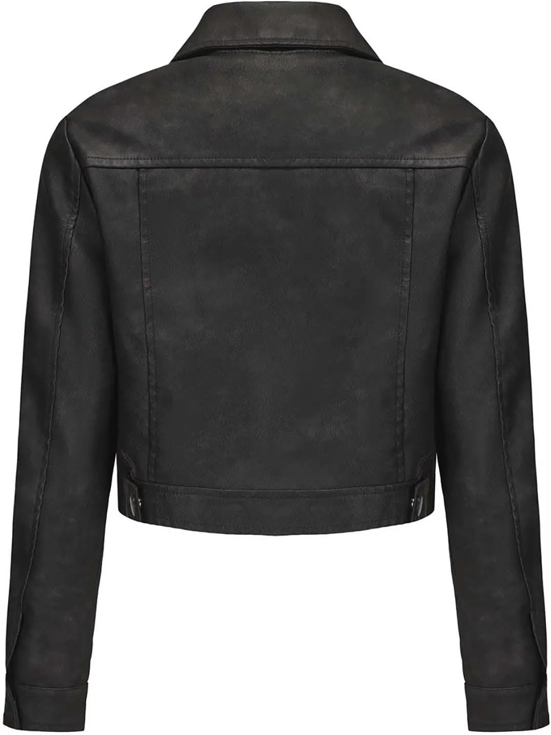 HGps8w Women's Vintage Distressed Cropped Faux Leather Jacket, Chic Lapel Zipper Up Casual PU Moto Bike Coat Outwear