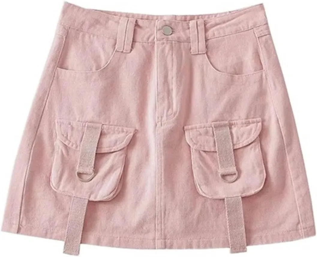 High-Waisted Denim Skirt to Prevent Exposure and, Versatile Pocket Design Work Skirt