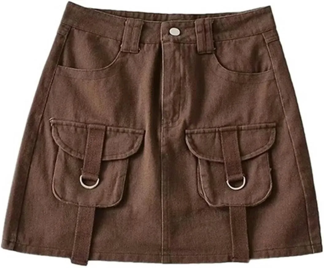 High-Waisted Denim Skirt to Prevent Exposure and, Versatile Pocket Design Work Skirt