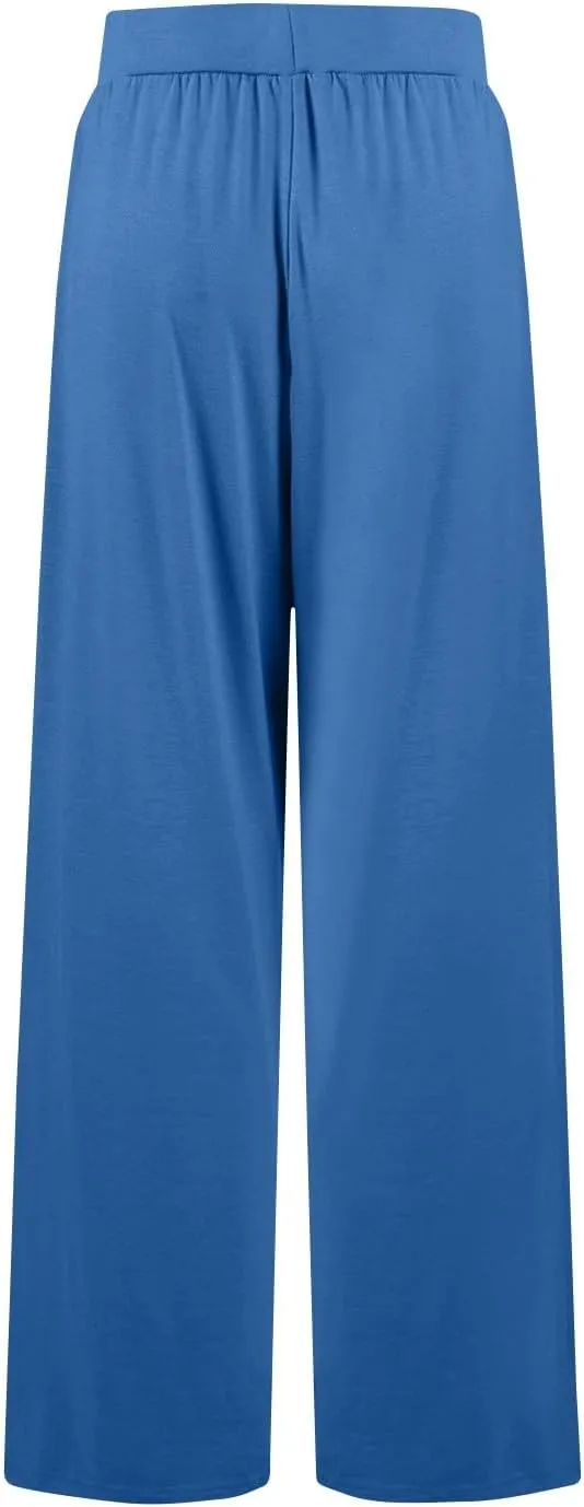 High Waisted Trousers Women Flowy Long Wide Leg Sweatpants Loose Fit Pleated Pull On Vacation Trousers with Pockets