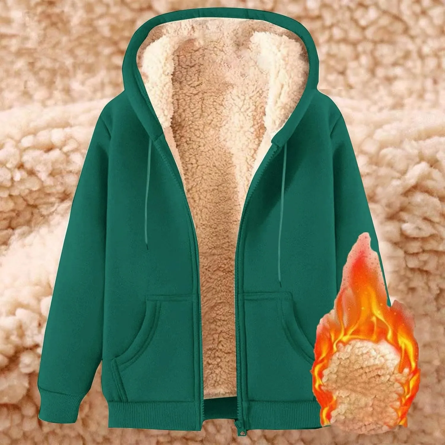Hoodies for Men Heavyweight Fleece Sweatshirt - Full Zip Up Thick Sherpa Lined Winter Jackets with Pockets