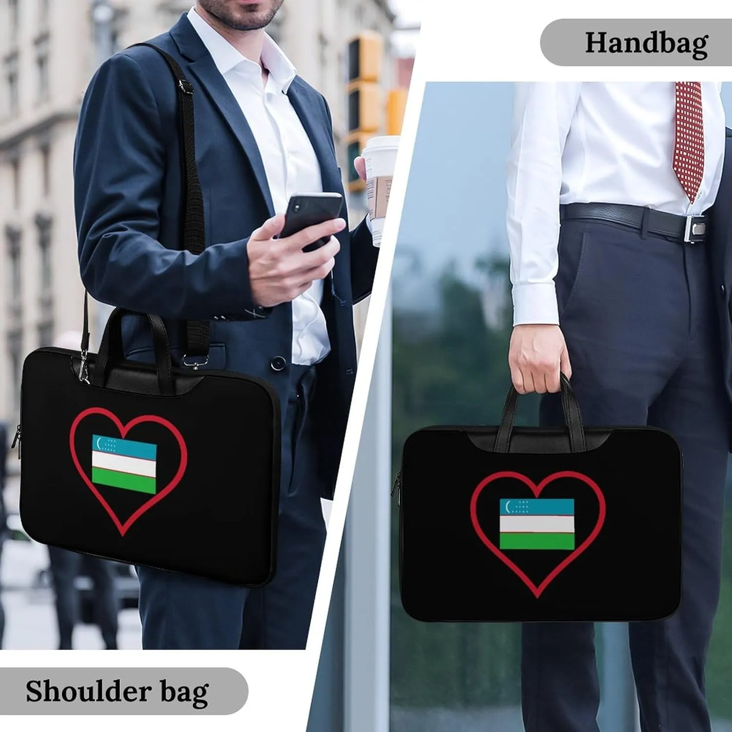 I Love Uzbekistan Red Heart Leather Bag Laptop Case Slim Water Resistant Computer Bags with Handle Briefcase for Work