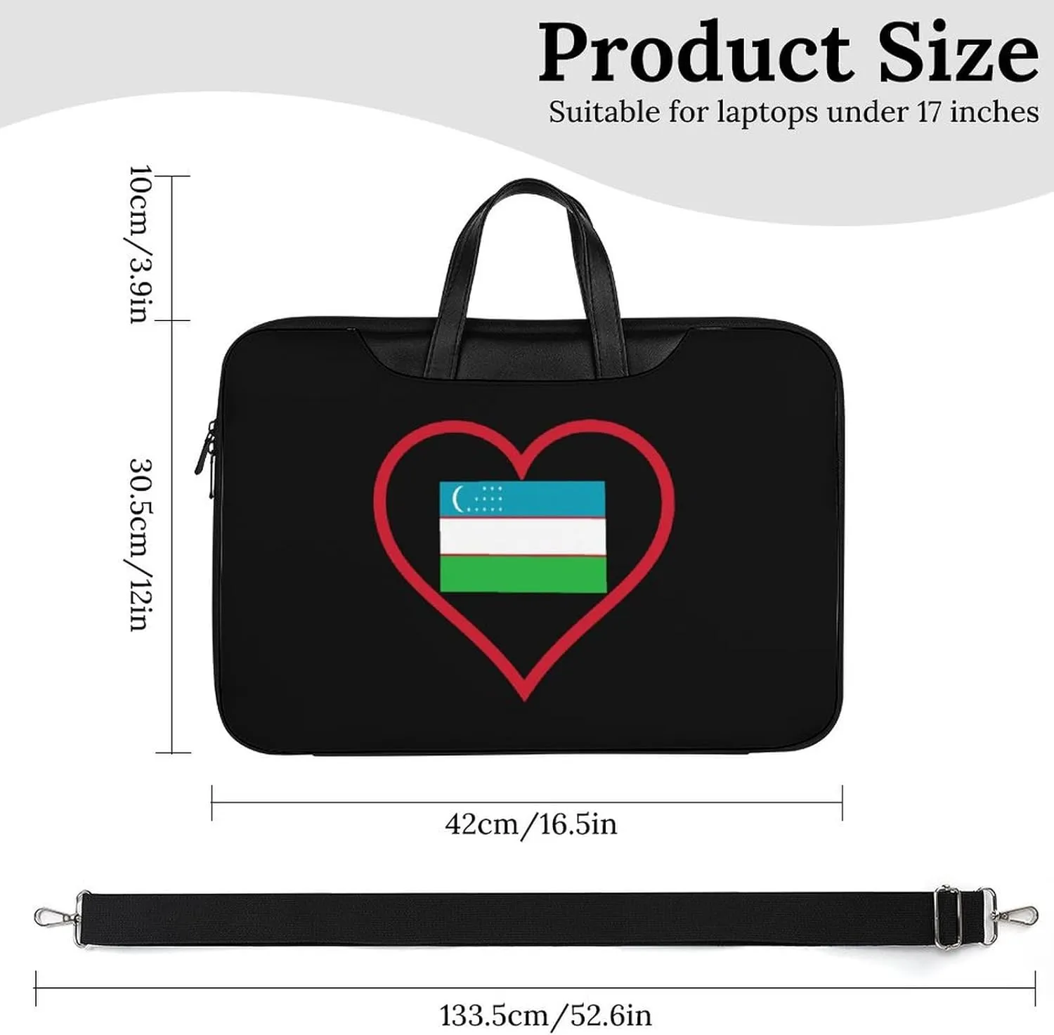 I Love Uzbekistan Red Heart Leather Bag Laptop Case Slim Water Resistant Computer Bags with Handle Briefcase for Work