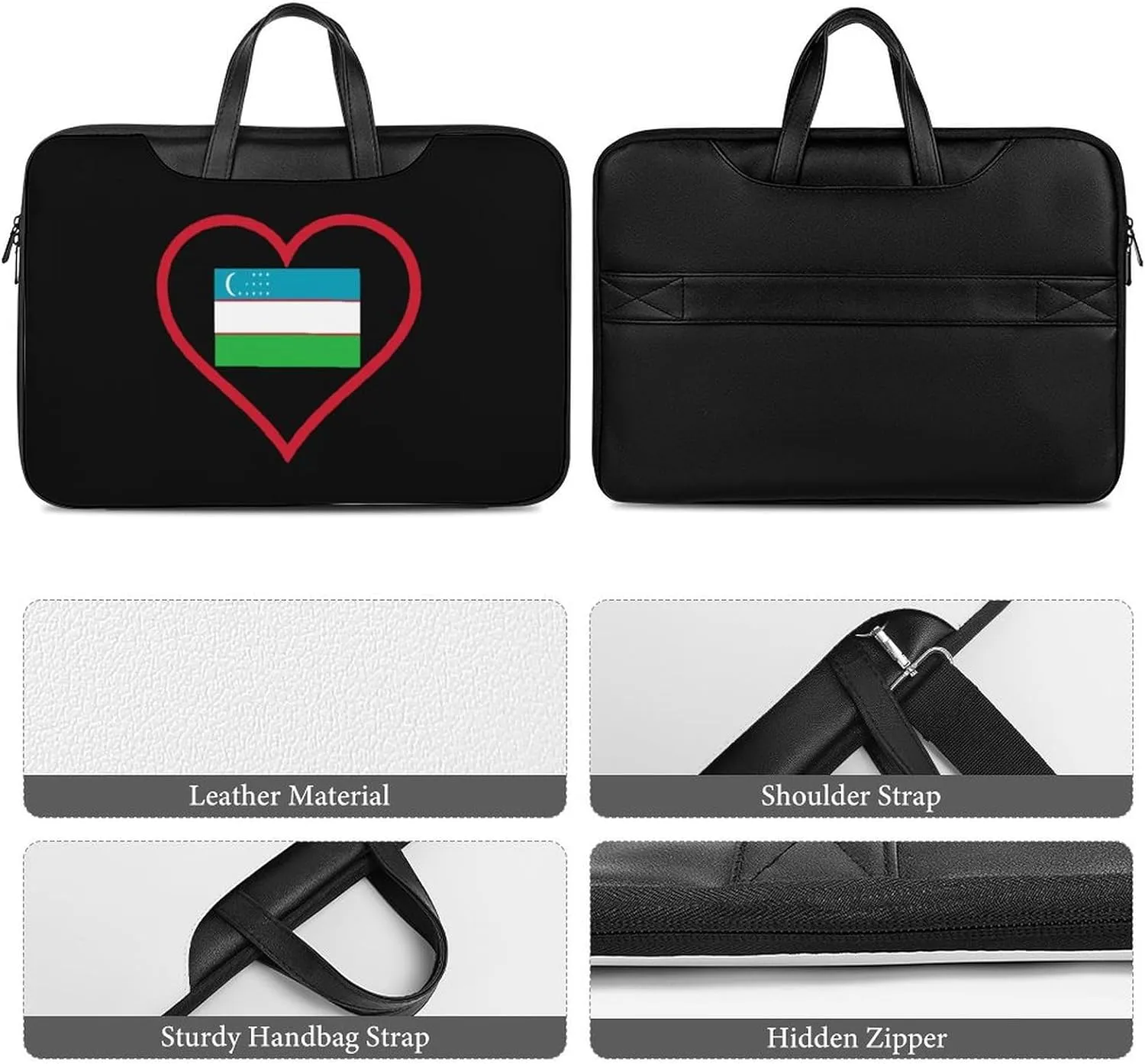 I Love Uzbekistan Red Heart Leather Bag Laptop Case Slim Water Resistant Computer Bags with Handle Briefcase for Work