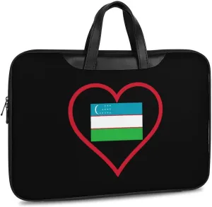 I Love Uzbekistan Red Heart Leather Bag Laptop Case Slim Water Resistant Computer Bags with Handle Briefcase for Work