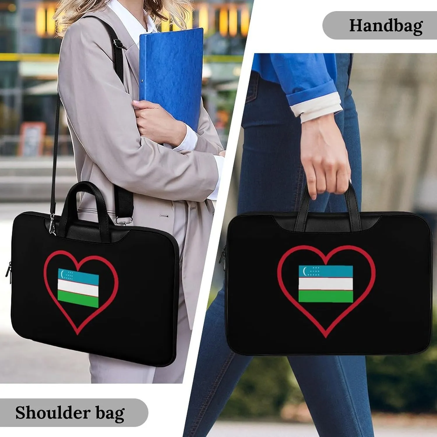 I Love Uzbekistan Red Heart Leather Bag Laptop Case Slim Water Resistant Computer Bags with Handle Briefcase for Work