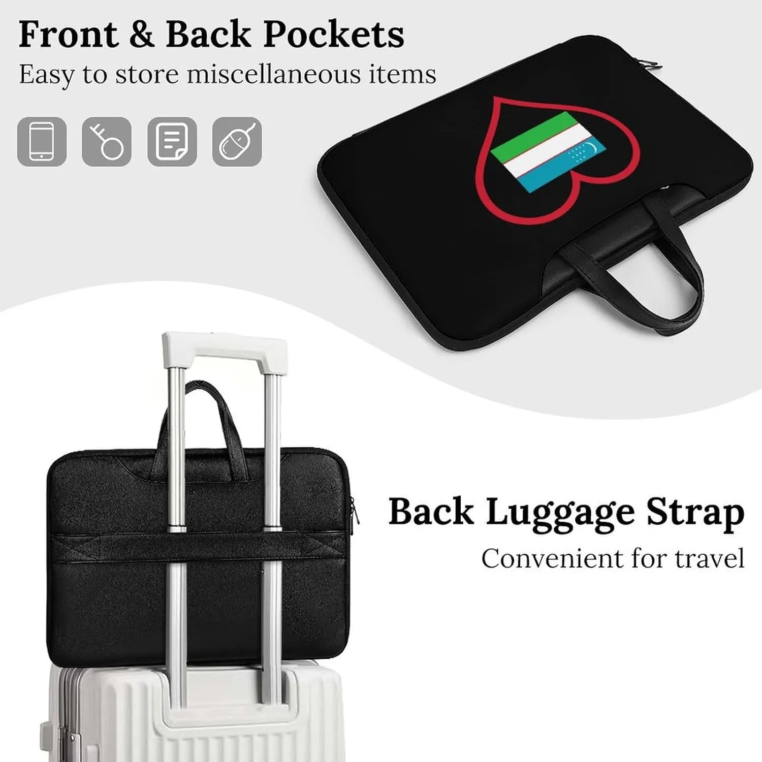 I Love Uzbekistan Red Heart Leather Bag Laptop Case Slim Water Resistant Computer Bags with Handle Briefcase for Work