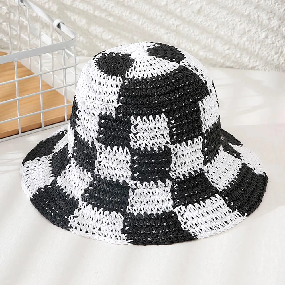 iLLASPARKZ Checkerboard Patterned Straw Bucket Hat