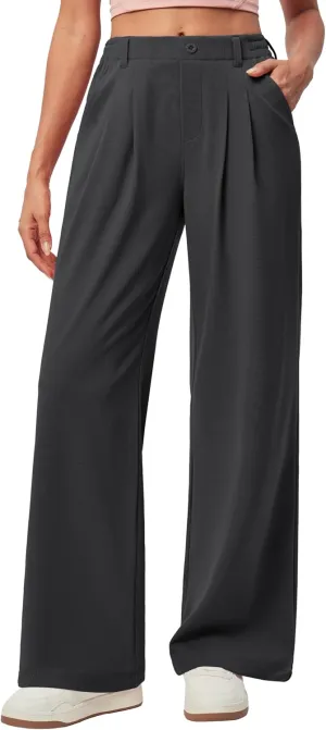 IUGA Wide Leg Pants Woman Pull on Stretchy Work Dress Pants High Waisted Business Casual Trousers Slacks 26''/28''