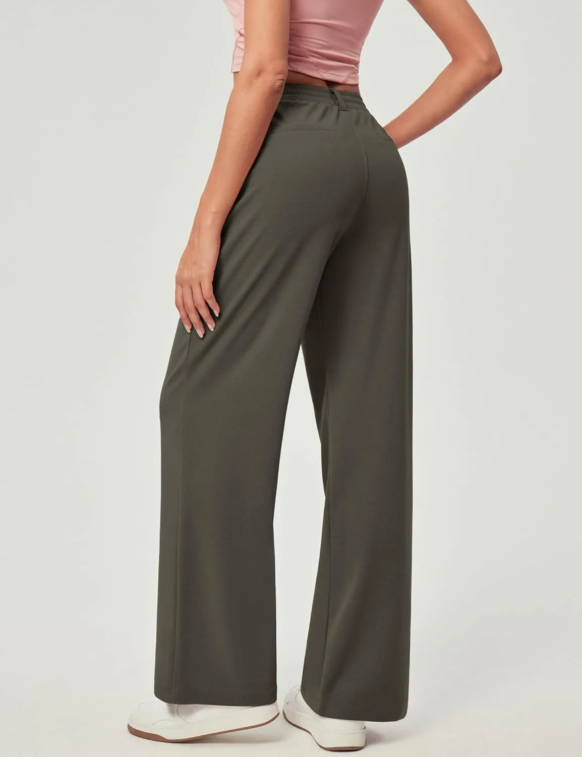 IUGA Wide Leg Pants Woman Pull on Stretchy Work Dress Pants High Waisted Business Casual Trousers Slacks 26''/28''