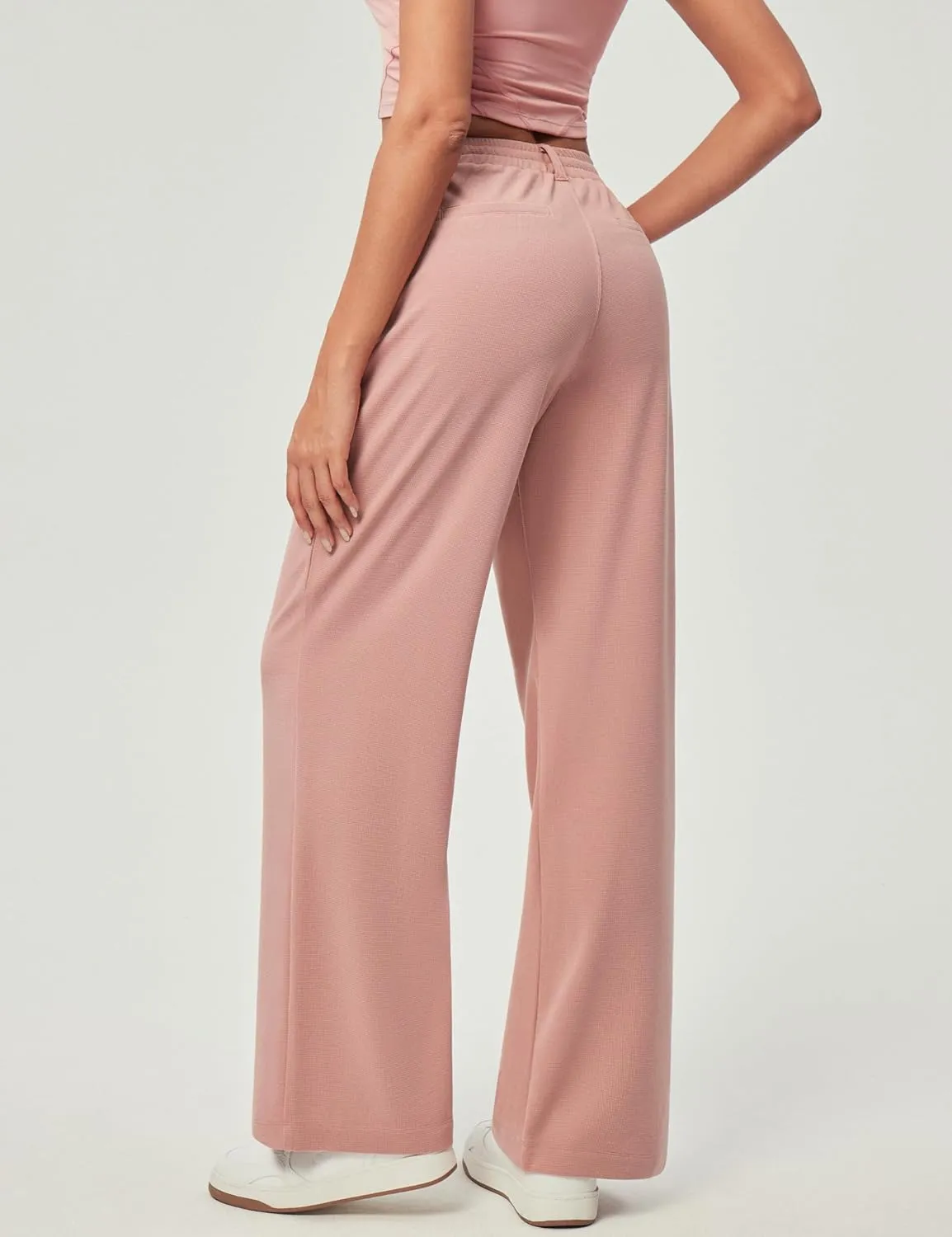 IUGA Wide Leg Pants Woman Pull on Stretchy Work Dress Pants High Waisted Business Casual Trousers Slacks 26''/28''