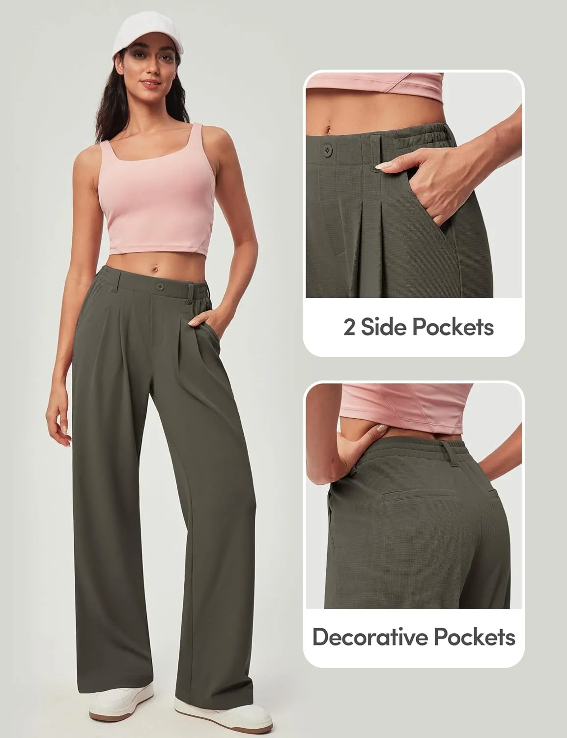 IUGA Wide Leg Pants Woman Pull on Stretchy Work Dress Pants High Waisted Business Casual Trousers Slacks 26''/28''