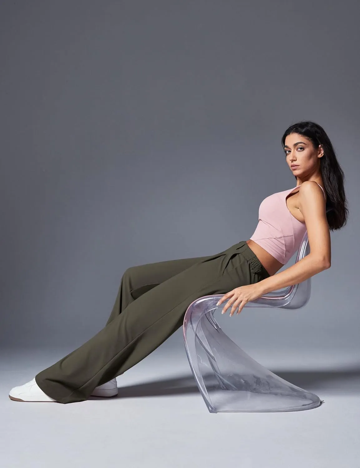 IUGA Wide Leg Pants Woman Pull on Stretchy Work Dress Pants High Waisted Business Casual Trousers Slacks 26''/28''
