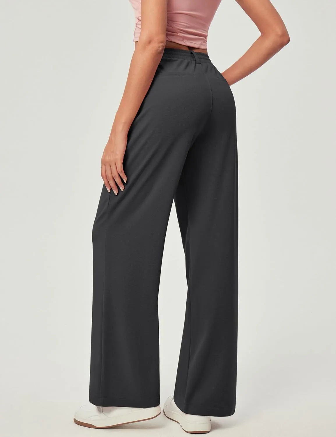 IUGA Wide Leg Pants Woman Pull on Stretchy Work Dress Pants High Waisted Business Casual Trousers Slacks 26''/28''