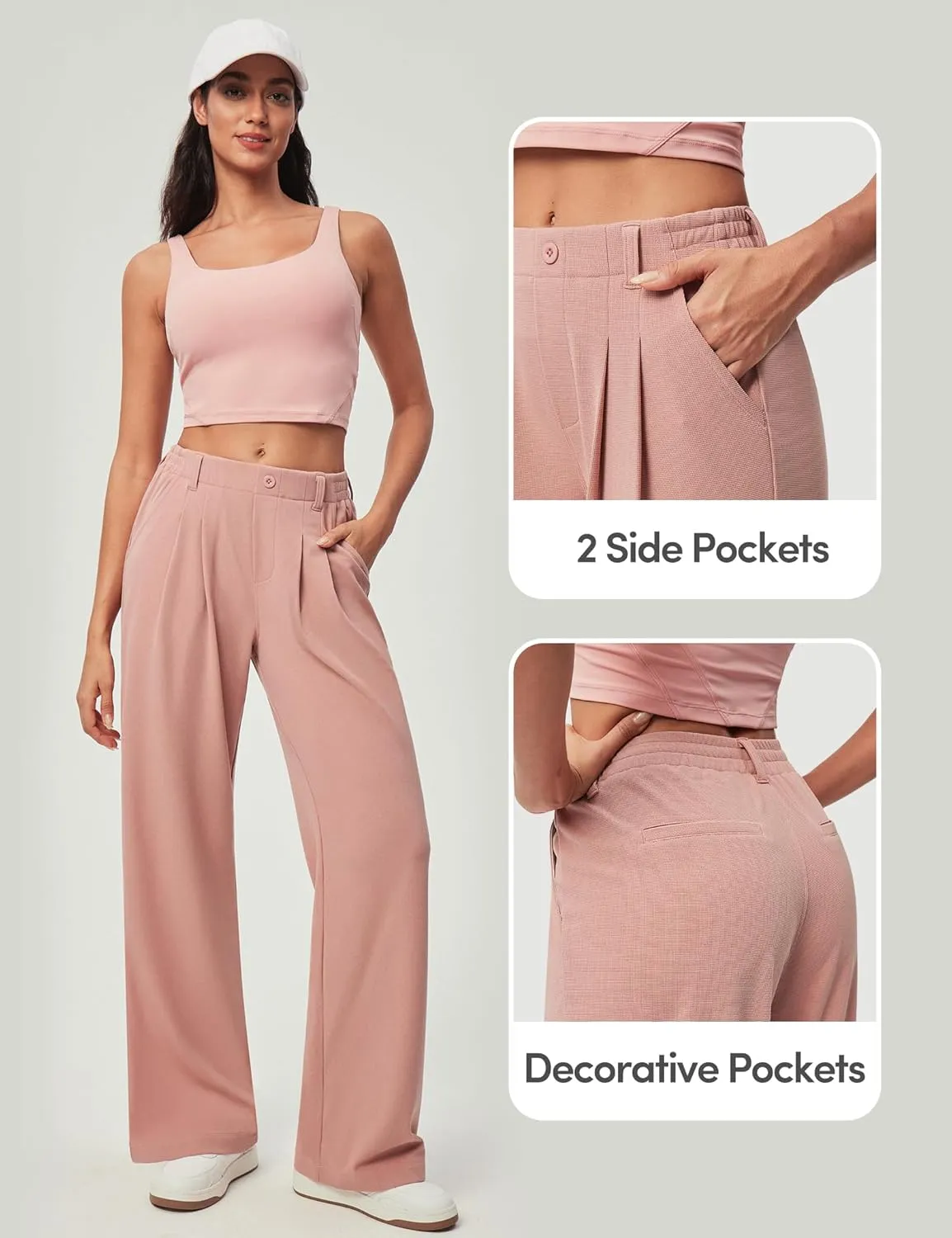IUGA Wide Leg Pants Woman Pull on Stretchy Work Dress Pants High Waisted Business Casual Trousers Slacks 26''/28''