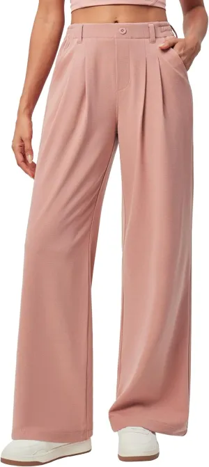 IUGA Wide Leg Pants Woman Pull on Stretchy Work Dress Pants High Waisted Business Casual Trousers Slacks 26''/28''