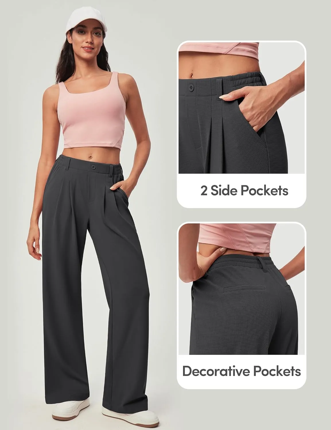 IUGA Wide Leg Pants Woman Pull on Stretchy Work Dress Pants High Waisted Business Casual Trousers Slacks 26''/28''