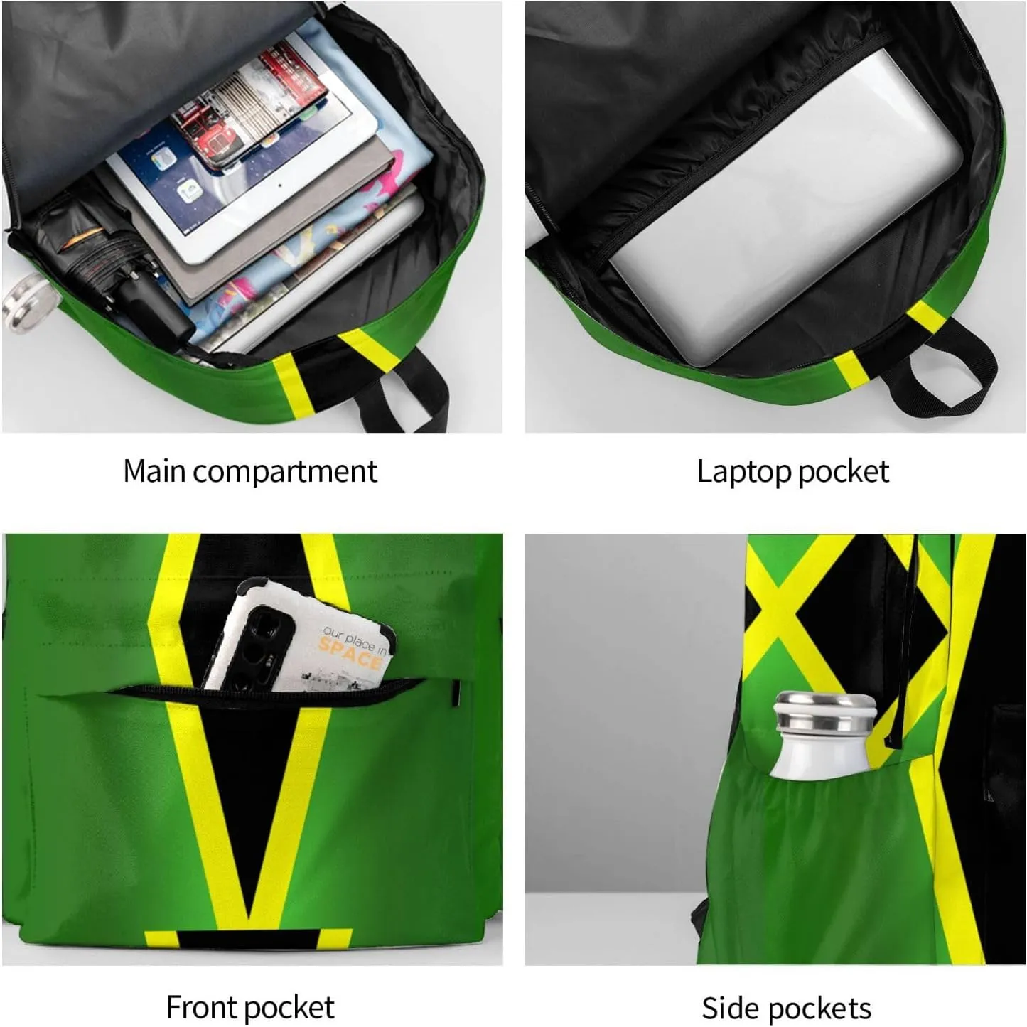 Jamaican Flag Laptop Backpack Shoulder Bag Laptop Pack Travel Backpacks Commuter Back Pack Casual Daypack Bags With Side Pockets