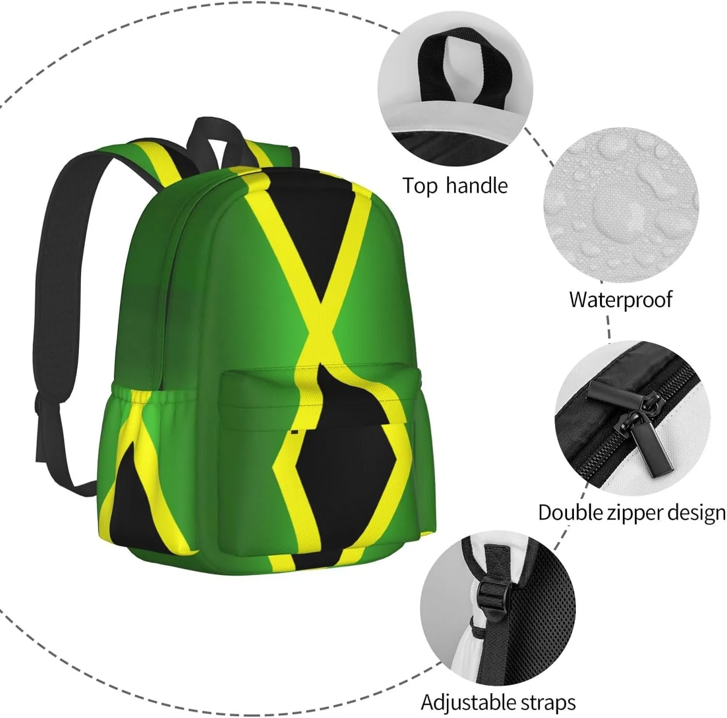 Jamaican Flag Laptop Backpack Shoulder Bag Laptop Pack Travel Backpacks Commuter Back Pack Casual Daypack Bags With Side Pockets