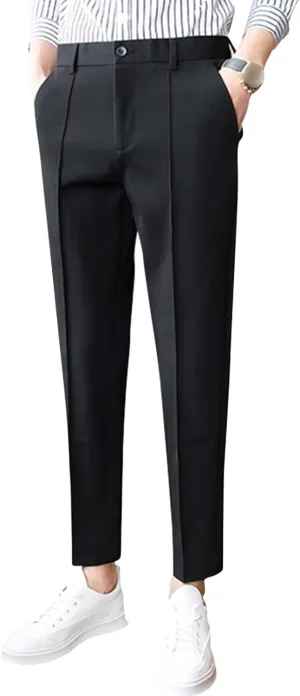 JEShifangjiusu Men's 4-Way Stretch Dress Pant Slim Fit Flat Front Business Trousers Straight-Fit Modern Chino Pant Suit Pant (33,Black), Black, 33