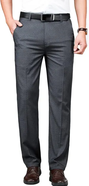 JEShifangjiusu Men's 4-Way Stretch Dress Pant Slim Fit Flat Front Dress Pant Skinny Fit Cotton Business Chino Pant (31,Grey), Grey, 31