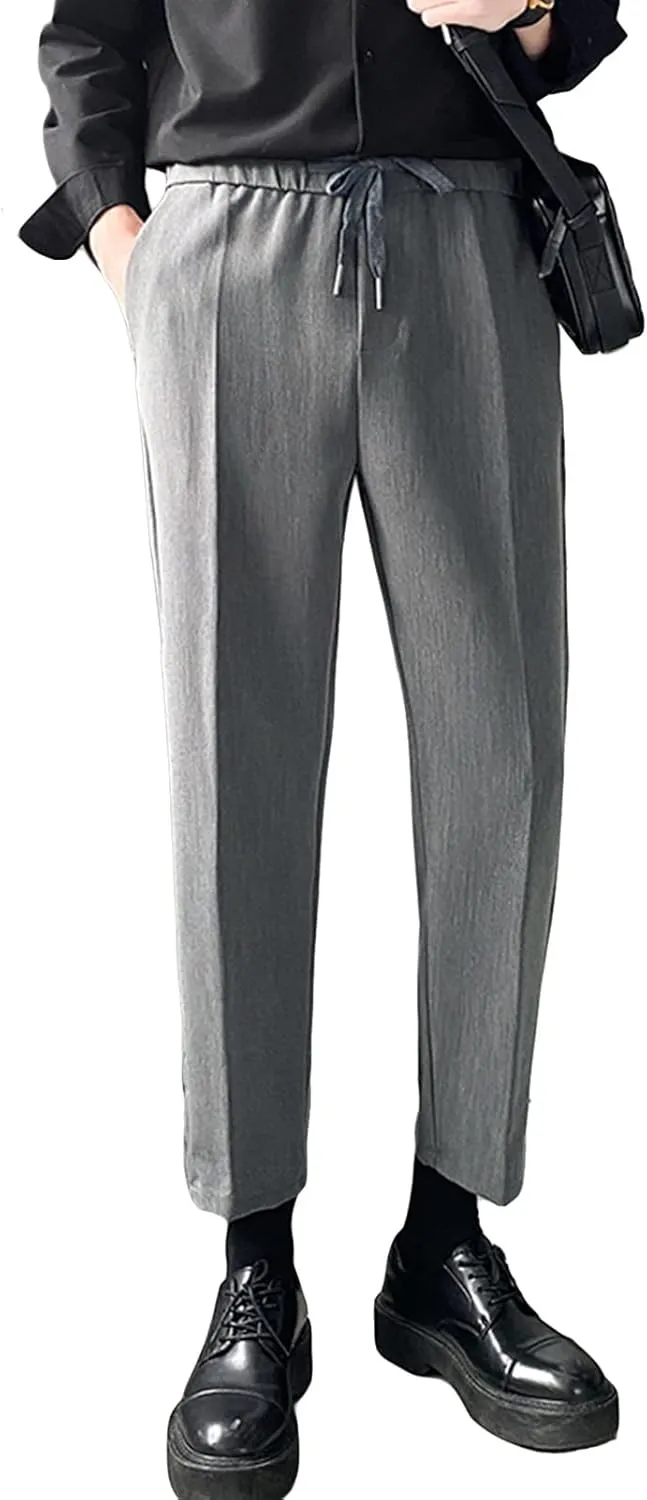 JEShifangjiusu Men's Casual Pants Chino Pant Slim Fit Drawstring Athletic Dress Pant Skinny Flex Flat Front Straight Fit Pant (XX-Large,Grey), Grey, XX-Large
