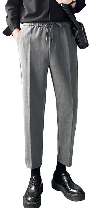 JEShifangjiusu Men's Casual Pants Chino Pant Slim Fit Drawstring Athletic Dress Pant Skinny Flex Flat Front Straight Fit Pant (XX-Large,Grey), Grey, XX-Large