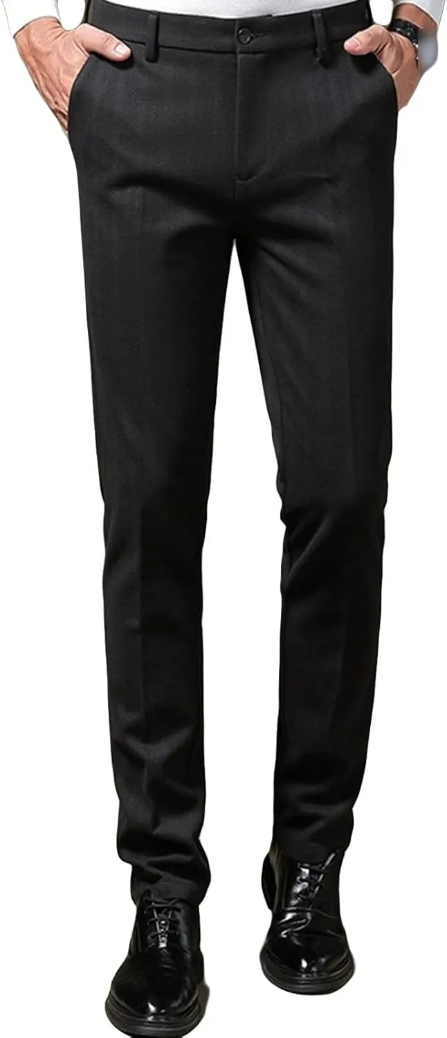 JEShifangjiusu Men's Regular Fit Linen Suit Pant Slim Fit Stretch Dress Pant Loose Flat Front Dress Pant Chino Pant (31,Black), Black, 31