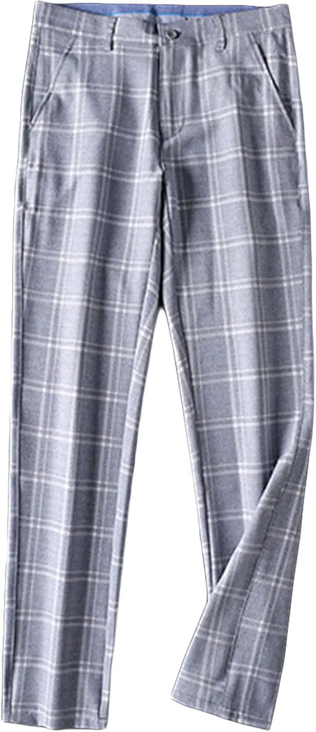 JEShifangjiusu Men's Slim-Fit Flat-Front Dress Pant Straight Fit Plaid Stretch Skinny Casual Business Dress Chinos Pants (38,Light Blue), Light Blue, 38
