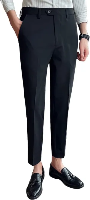 JEShifangjiusu Men's Stretch Dress Pants Casual Slim Fit Skinny Suit Pants Solid Color Business Chino Trousers Chino Pants (36,Black), Black, 36
