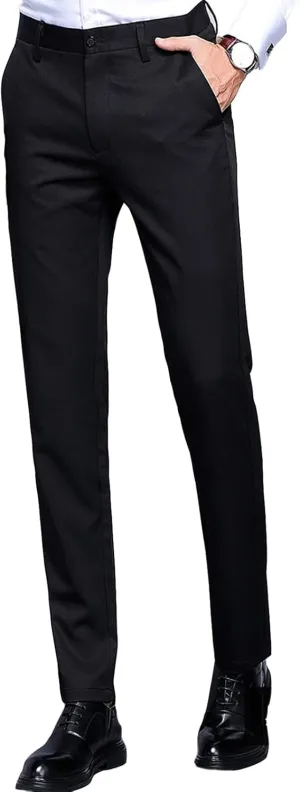 JEShifangjiusu Men's Stretch Dress Pants Slim Fit Skinny Suit Pants Chino Pants Comfort Straight Flat Front Dress Pant (38,Black), Black, 38