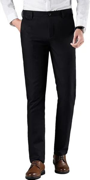 JEShifangjiusu Men's Wrinkle-Resistant Flat-Front Chino Pant Slim Fit Dress Pants Stretch Dress Pants Skinny Suit Pants, Black, 29