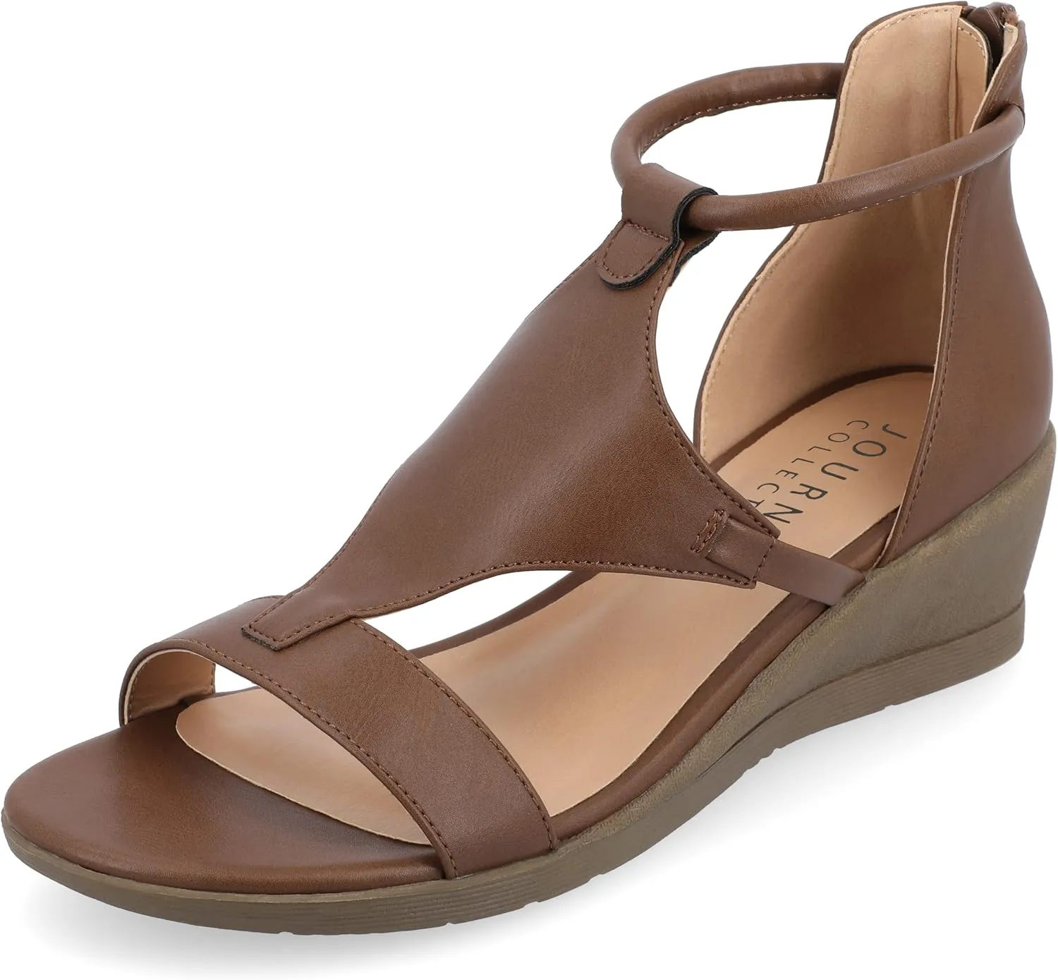 Journee Collection Womens Trayle Faux Leather Strappy Wedge Sandals