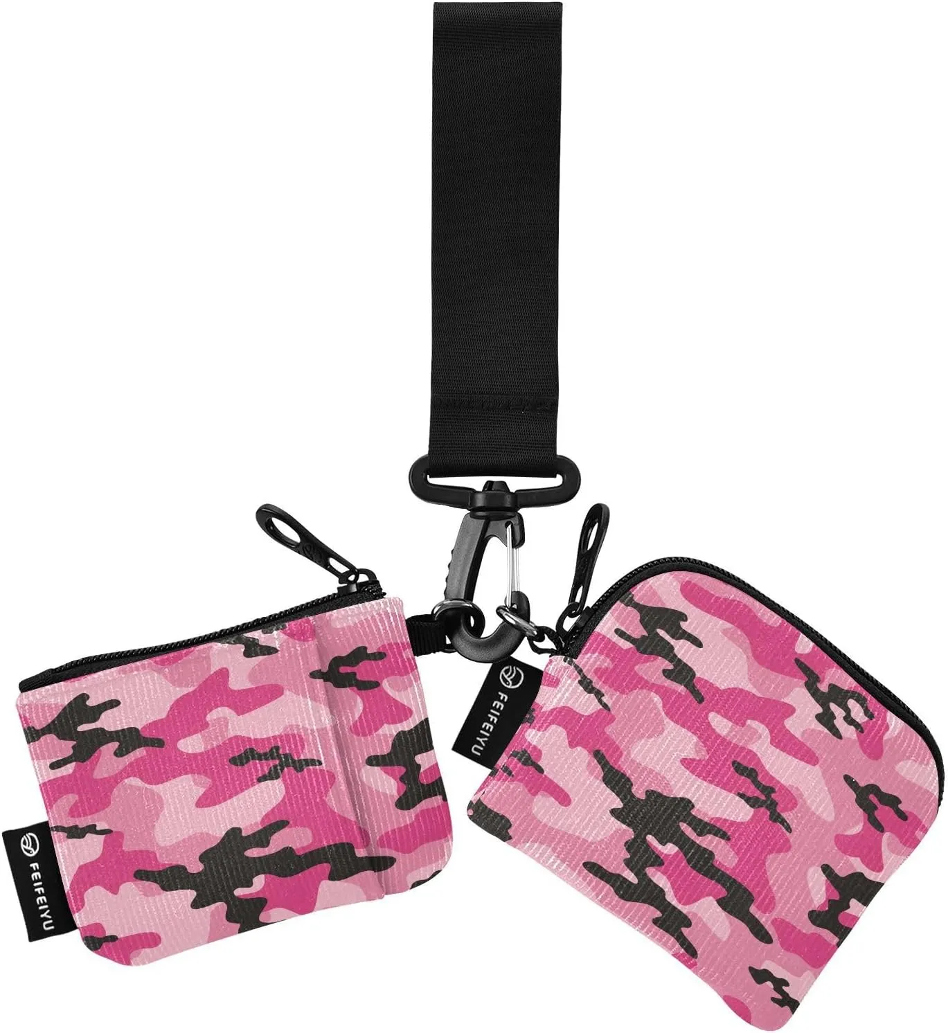 KeyChain Wallet Pink Camouflage Dual Pouch Wristlet Wallets Small Coin Purse for Women