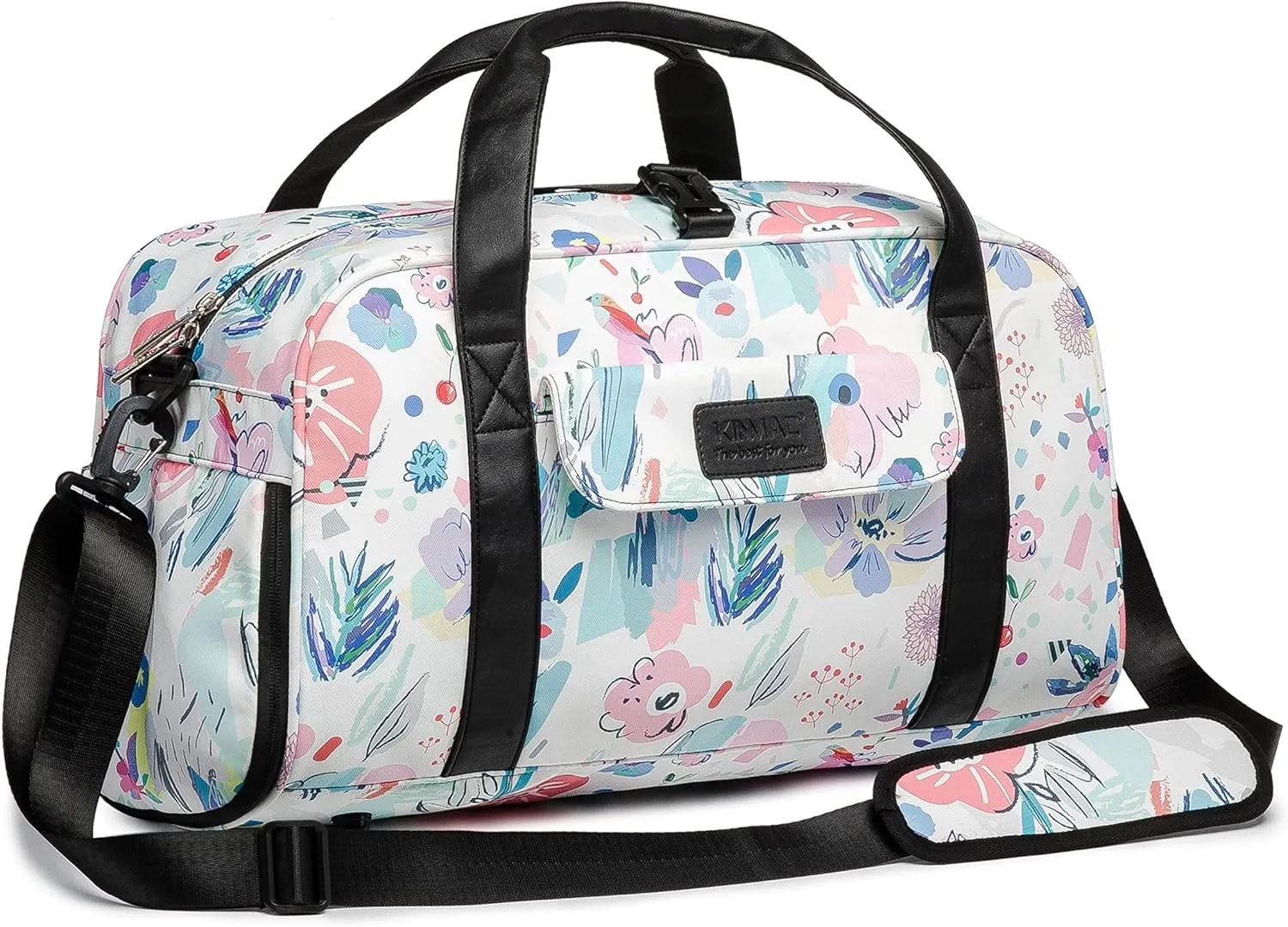 Kinmac Women's Travel Duffel Bag,Sports Gym Yoga Duffel Bag Weekender Overnight Totes Bag with Shoes and Wet Compartment (Flowers)