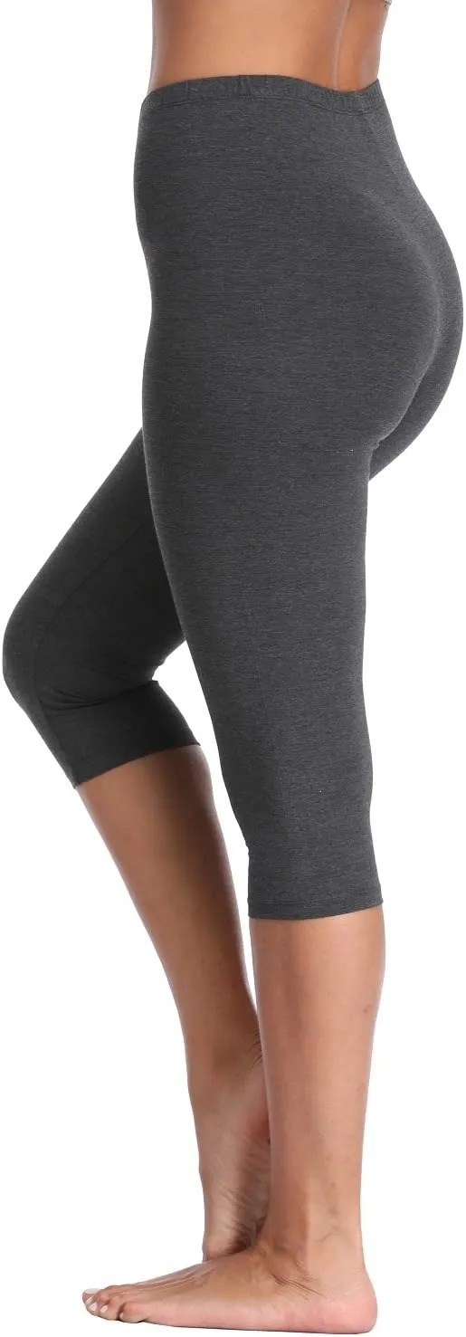 Kotii Women's Lightweight Soft Capri Leggings Crop Leggings 3/4 Stretch Yoga Pants